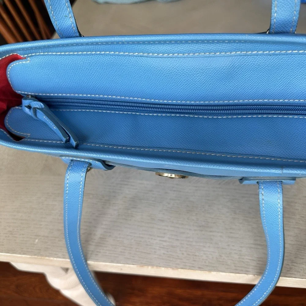 Dooney & Bourke Large Sky Blue Leather Tote Bag Cerulean Office Travel Preppy